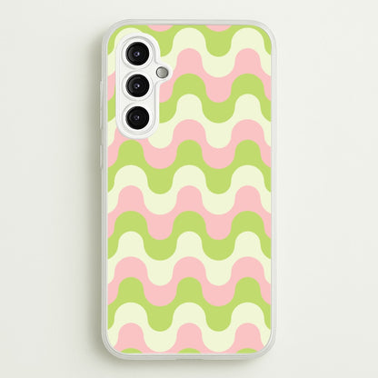 Green And Pink Retro Waves Pattern  - Abstract Patterns Phone Case for Galaxy A14