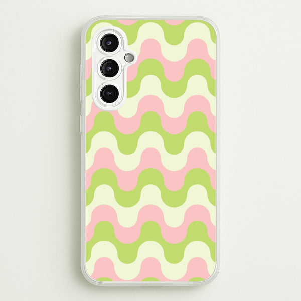 Green And Pink Retro Waves Pattern  - Abstract Patterns Phone Case for Galaxy A14