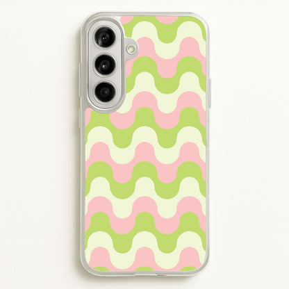 Green And Pink Retro Waves Pattern  - Abstract Patterns Phone Case for Galaxy A56