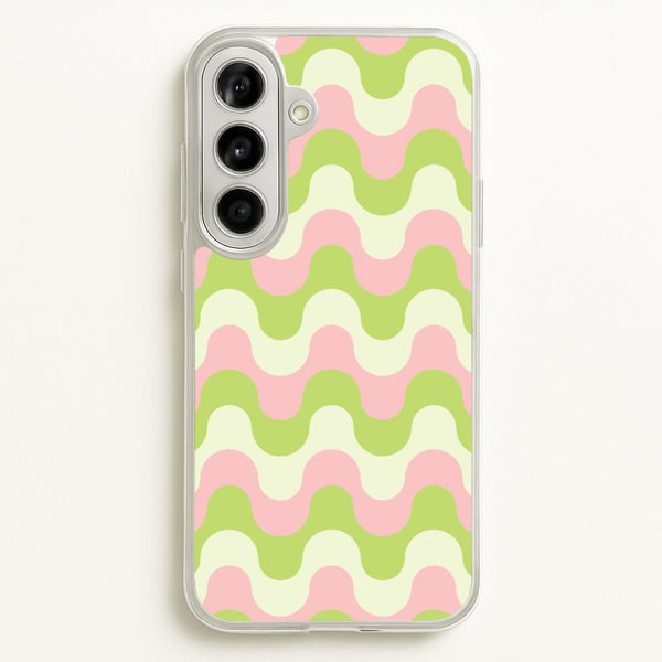 Green And Pink Retro Waves Pattern  - Abstract Patterns Phone Case for Galaxy A56