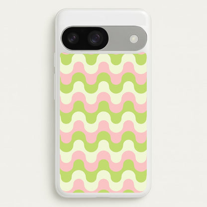 Green And Pink Retro Waves Pattern  - Abstract Patterns Phone Case for Google Pixel 9 / 9 Pro