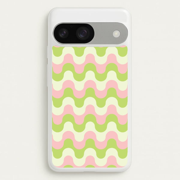 Green And Pink Retro Waves Pattern  - Abstract Patterns Phone Case for Google Pixel 9 / 9 Pro