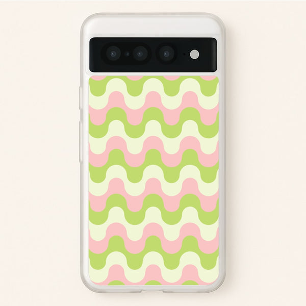 Green And Pink Retro Waves Pattern  - Abstract Patterns Phone Case for Google Pixel 7 Pro