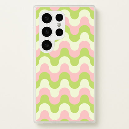 Green And Pink Retro Waves Pattern  - Abstract Patterns Phone Case for Galaxy S24 Ultra