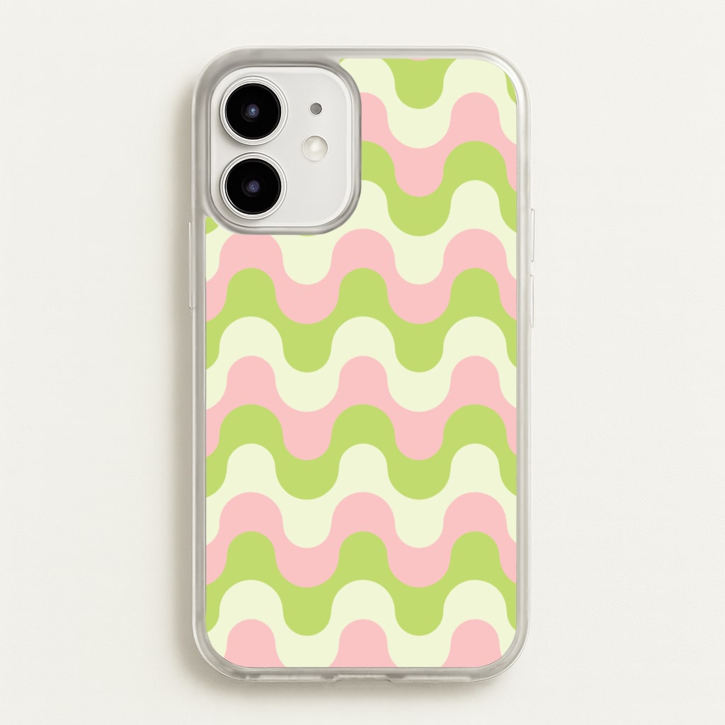 Green And Pink Retro Waves Pattern  - Abstract Patterns Phone Case for iPhone 12 / 12 Pro