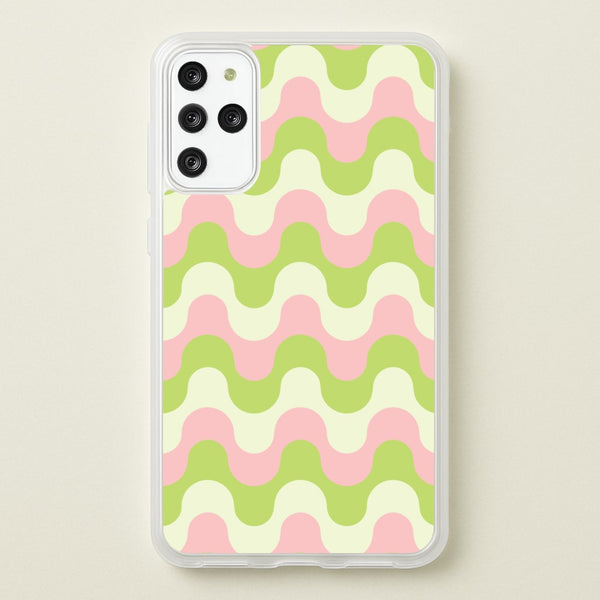 Green And Pink Retro Waves Pattern  - Abstract Patterns Phone Case for Galaxy S20 Plus