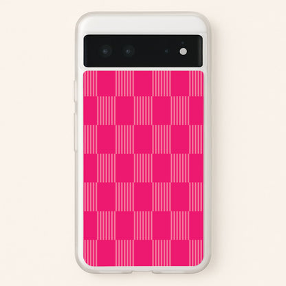Neon Pink Checkered Abstract Pattern  - Abstract Patterns Phone Case for Google Pixel 6