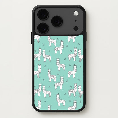 Mint Alpaca Pattern Phone Case for iPhone 17 Pro