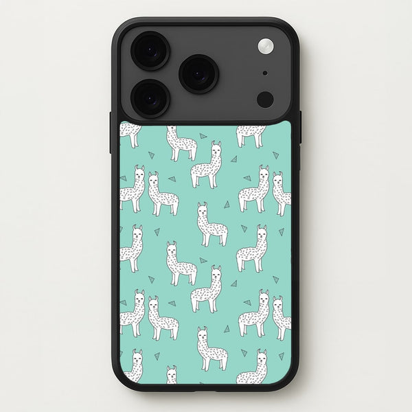 Mint Alpaca Pattern Phone Case for iPhone 17 Pro