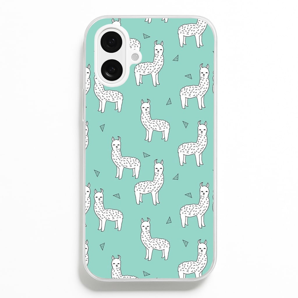 Mint Alpaca Pattern  -  Phone Case for iPhone 16 Plus