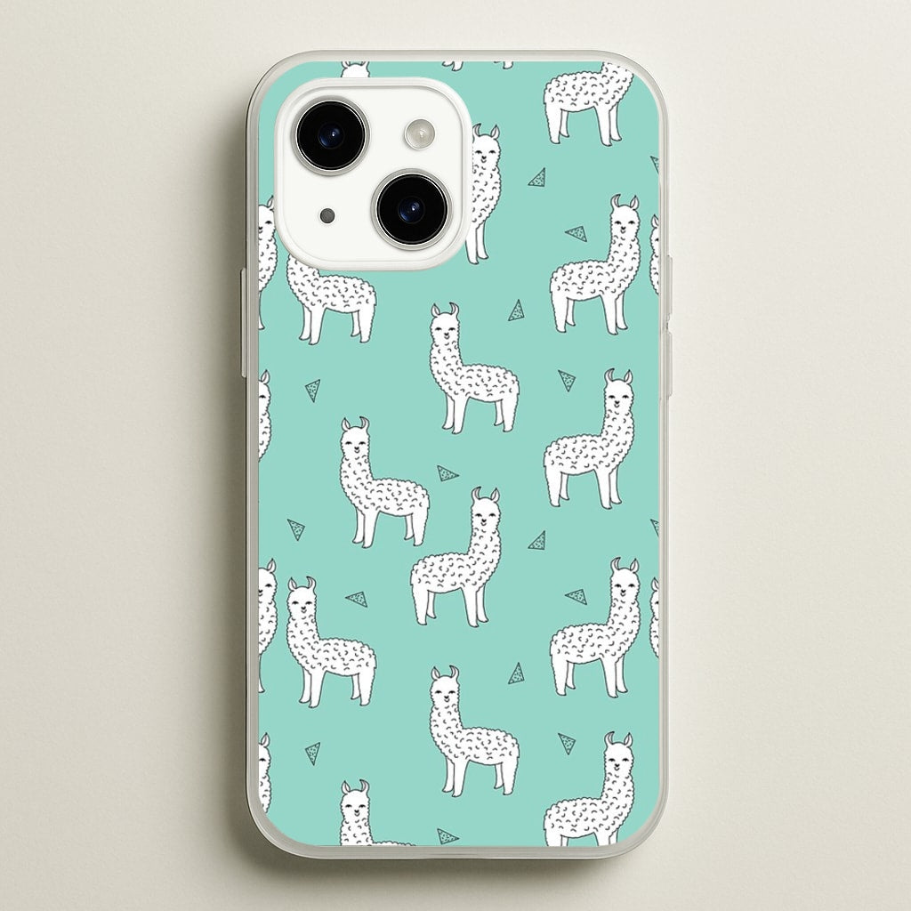 Mint Alpaca Pattern  -  Phone Case for iPhone 14 Plus