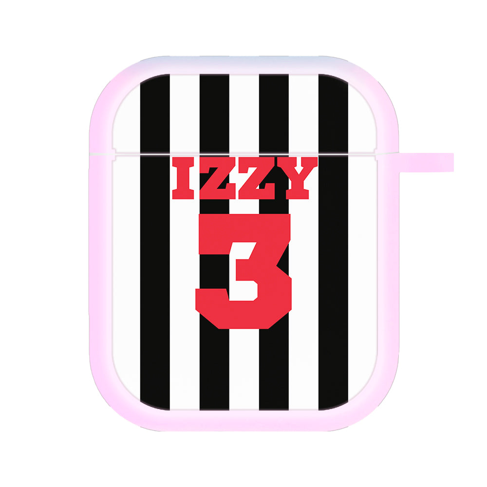 Black And White Stripes - Personalised Football   AirPods Case