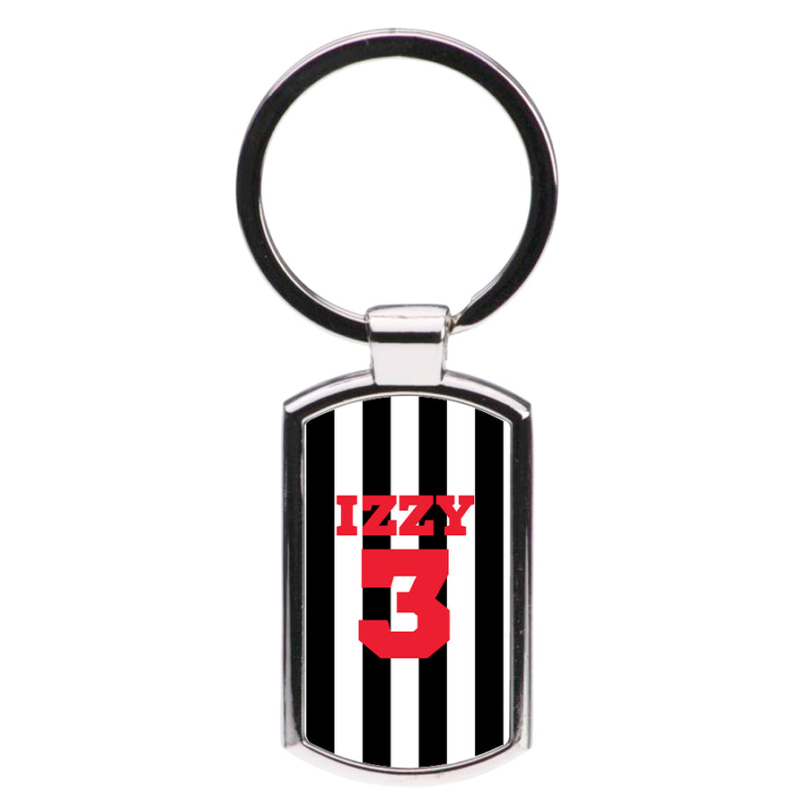 Black And White Stripes - Personalised Football   Luxury Keyring