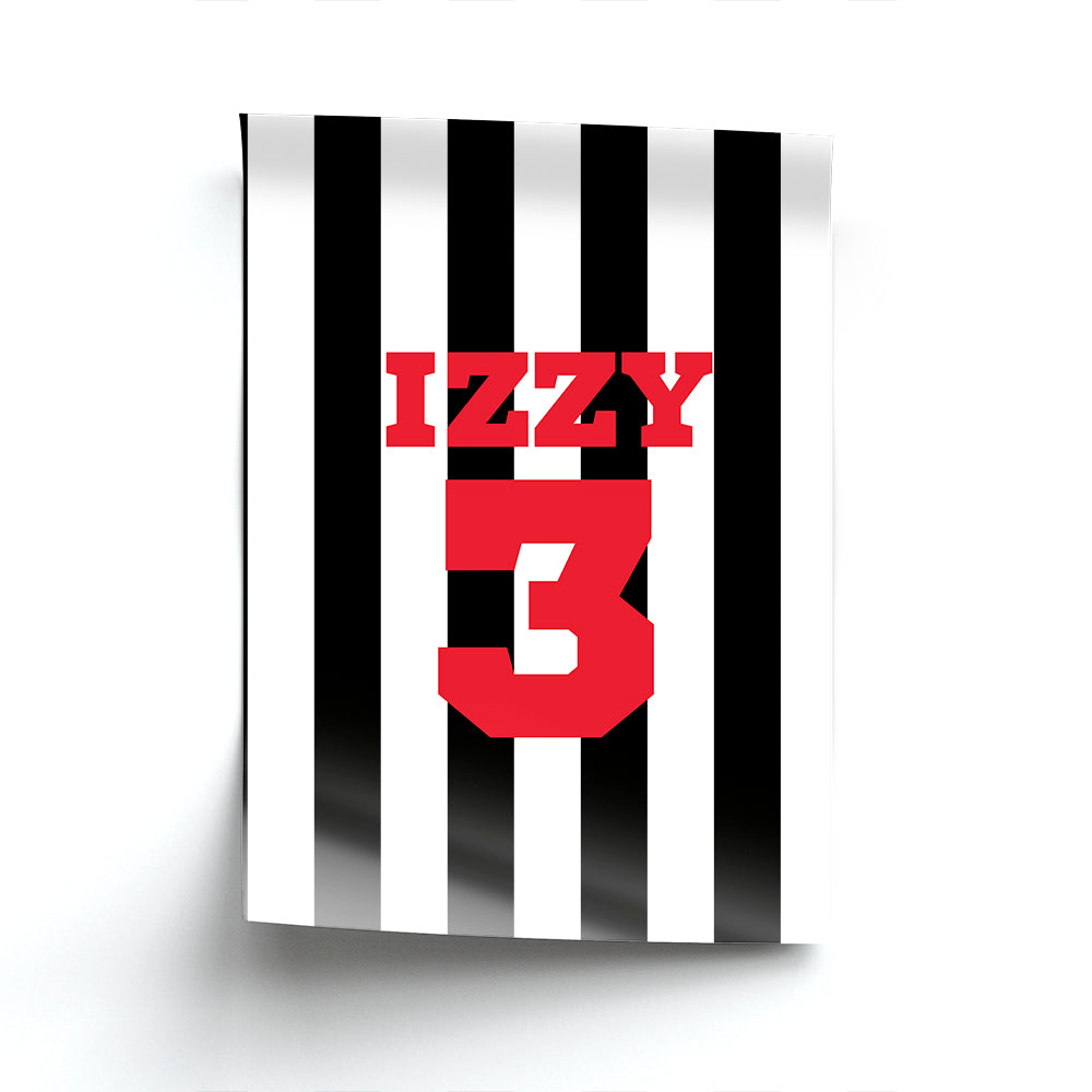 Black And White Stripes - Personalised Football   Poster