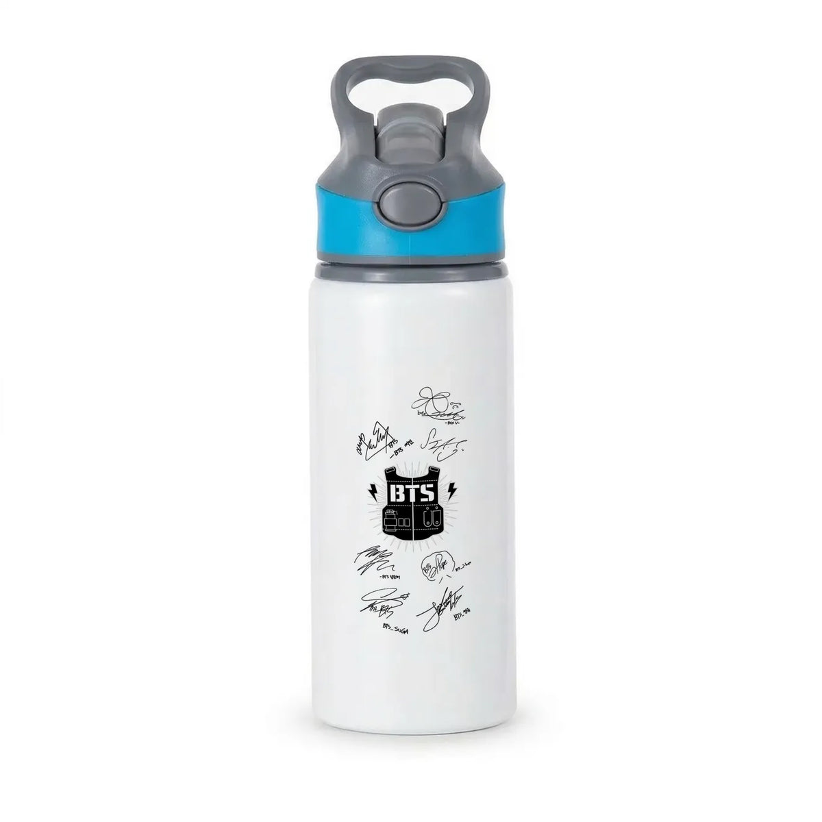 White K-Pop Band Army Logo and Signatures Active Water Bottle