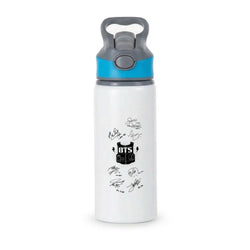 White K-Pop Band Army Logo and Signatures Active Water Bottle - Blue