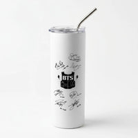 White K-Pop Band Army Logo and Signatures Skinny Tumbler