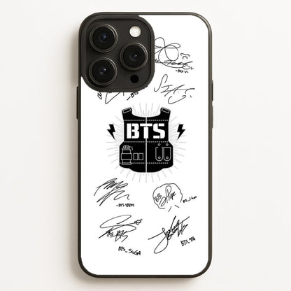 White K-Pop Band Army Logo and Signatures  - BTS Phone Case for iPhone 16 Pro Max