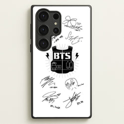 White K-Pop Band Army Logo and Signatures  - BTS Phone Case for Galaxy S25 Ultra