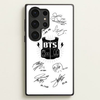 White K-Pop Band Army Logo and Signatures  - BTS Phone Case for Galaxy S25 Ultra