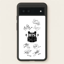 White K-Pop Band Army Logo and Signatures  - BTS Phone Case for Google Pixel 7a