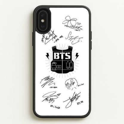 White K-Pop Band Army Logo and Signatures  - BTS Phone Case for iPhone XS Max