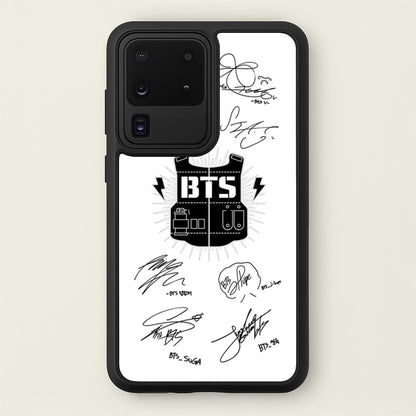 White K-Pop Band Army Logo and Signatures  - BTS Phone Case for Galaxy S20 Ultra