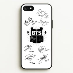 White K-Pop Band Army Logo and Signatures  - BTS Phone Case for iPhone 5 / 5s / SE 2016