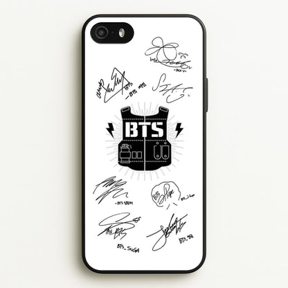 White K-Pop Band Army Logo and Signatures  - BTS Phone Case for iPhone 5 / 5s / SE 2016
