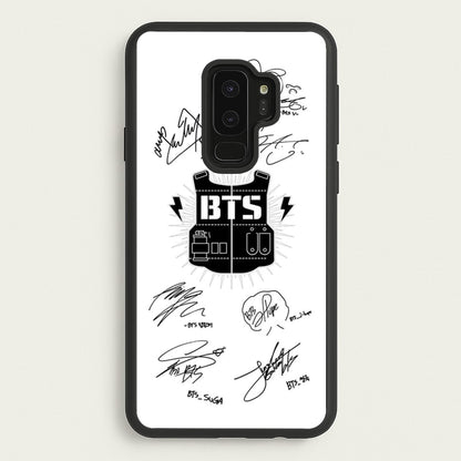 White K-Pop Band Army Logo and Signatures  - BTS Phone Case for Galaxy S9 Plus