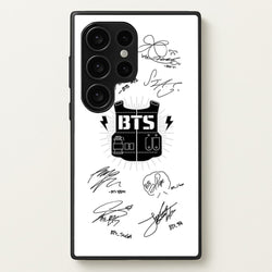 White K-Pop Band Army Logo and Signatures  - BTS Phone Case for Galaxy S24 Ultra