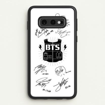 White K-Pop Band Army Logo and Signatures  - BTS Phone Case for Galaxy S10e