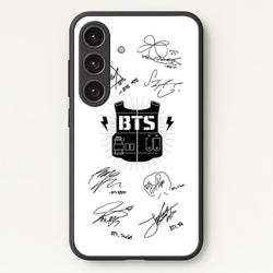 White K-Pop Band Army Logo and Signatures  - BTS Phone Case for Galaxy S24 Plus