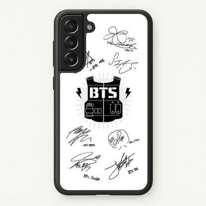 White K-Pop Band Army Logo and Signatures  - BTS Phone Case for Galaxy S22 Plus