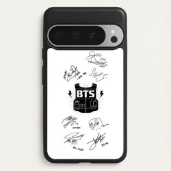 White K-Pop Band Army Logo and Signatures  - BTS Phone Case for Google Pixel 9 Pro XL