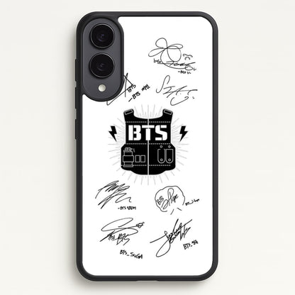 White K-Pop Band Army Logo and Signatures  - BTS Phone Case for Galaxy S25 Edge