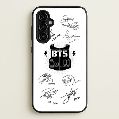White K-Pop Band Army Logo and Signatures  - BTS Phone Case for Galaxy A54