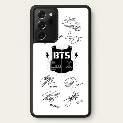 White K-Pop Band Army Logo and Signatures  - BTS Phone Case for Galaxy Note 20 Ultra