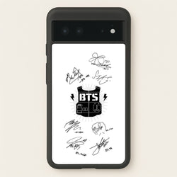 White K-Pop Band Army Logo and Signatures  - BTS Phone Case for Google Pixel 6