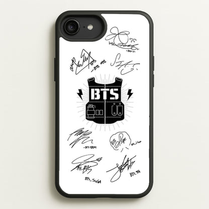 White K-Pop Band Army Logo and Signatures  - BTS Phone Case for iPhone 6 Plus / 7 Plus / 8 Plus
