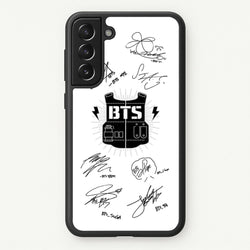 White K-Pop Band Army Logo and Signatures  - BTS Phone Case for Galaxy S21
