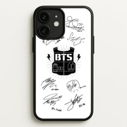 White K-Pop Band Army Logo and Signatures  - BTS Phone Case for iPhone 11