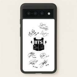 White K-Pop Band Army Logo and Signatures  - BTS Phone Case for Google Pixel 7 Pro
