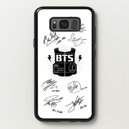 White K-Pop Band Army Logo and Signatures  - BTS Phone Case for Galaxy S8