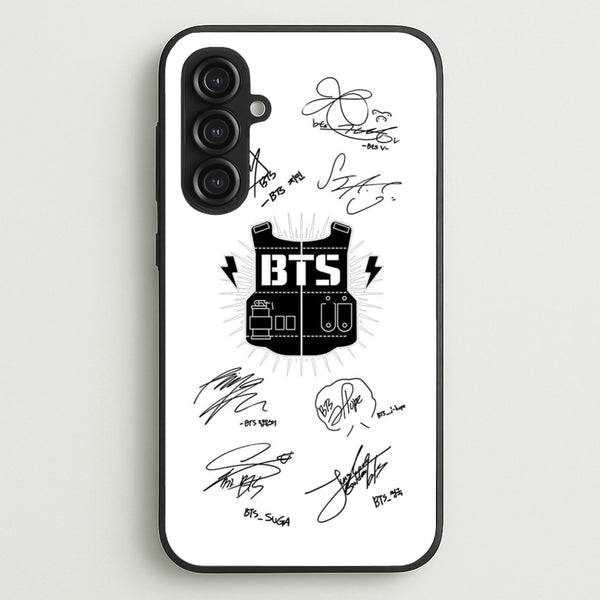 White K-Pop Band Army Logo and Signatures  - BTS Phone Case for Galaxy S23FE