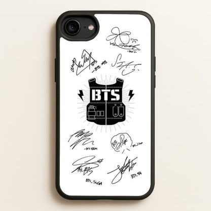 White K-Pop Band Army Logo and Signatures  - BTS Phone Case for iPhone 6 / 7 / 8 / SE