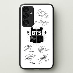 White K-Pop Band Army Logo and Signatures  - BTS Phone Case for Galaxy A55