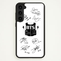 White K-Pop Band Army Logo and Signatures  - BTS Phone Case for Galaxy S23 Plus