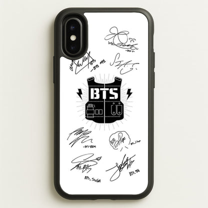 White K-Pop Band Army Logo and Signatures  - BTS Phone Case for iPhone X / XS