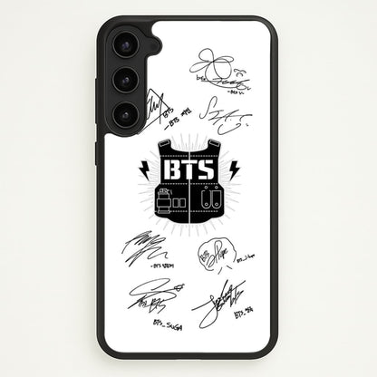 White K-Pop Band Army Logo and Signatures  - BTS Phone Case for Galaxy S23